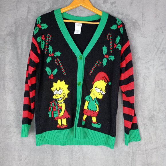 Ugly Christmas Sweater Xmas Cardigan Size Small Simpsons Bart Lisa - Picture 1 of 5